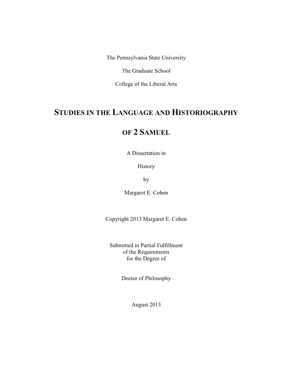 Studies in the Language and Historiography of 2 Samuel