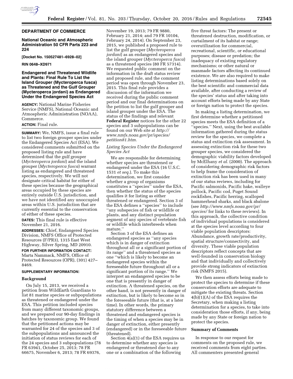 Federal Register/Vol. 81, No. 203/Thursday, October 20, 2016/Rules and Regulations