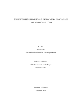 Sediment Dispersal Processes and Anthropogenic Impacts at Rex Lake, Summit County, Ohio