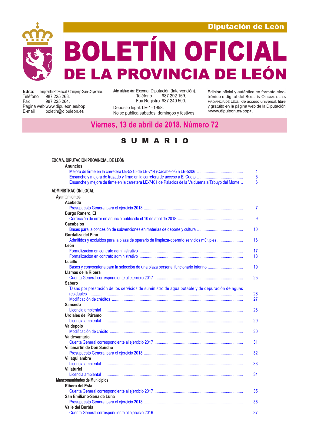 BOLETÍN OFICIAL DE LA PROVINCIA DE LEÓN Edita: Imprenta Provincial