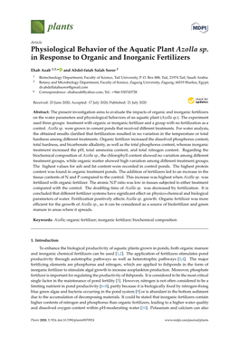 Physiological Behavior of the Aquatic Plant Azolla Sp. in Response to Organic and Inorganic Fertilizers