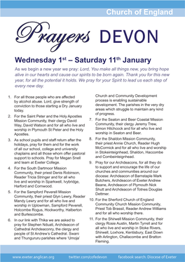 Church of England Wednesday 1St – Saturday 11Th January