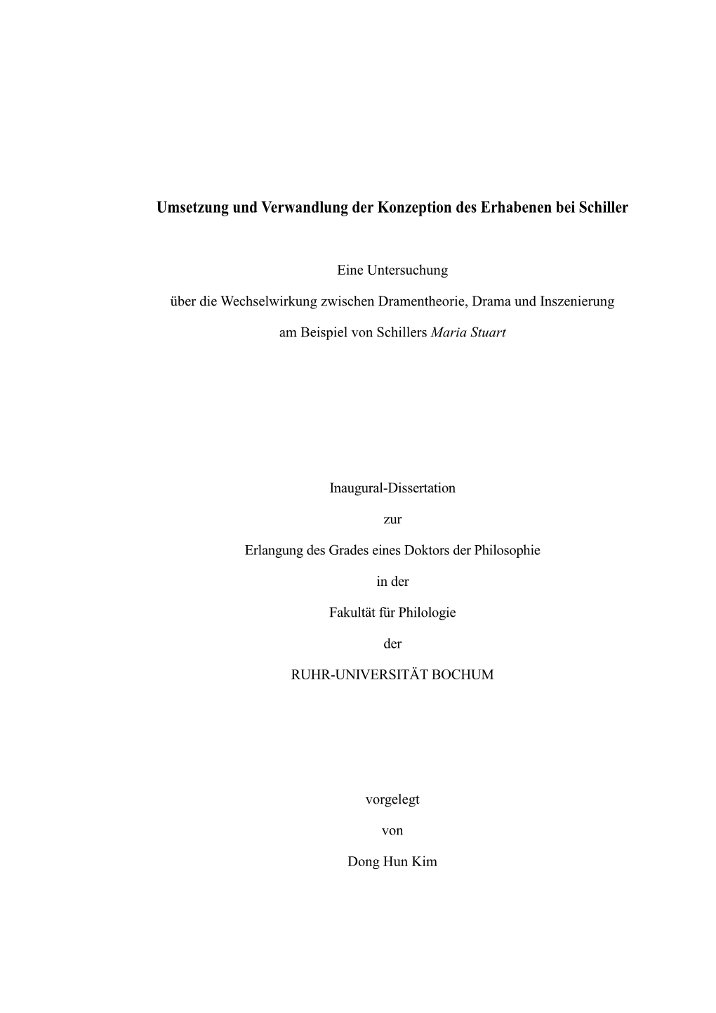 Umsetzung Und Verwandlung Der Konzeption Des Erhabenen Bei Schiller