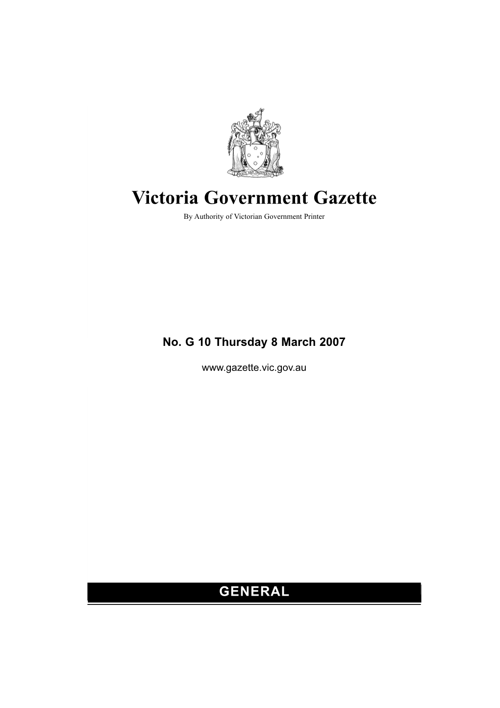 Victoria Government Gazette by Authority of Victorian Government Printer