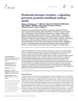 Oviductal Estrogen Receptor a Signaling Prevents Protease