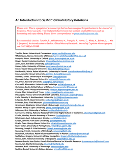 An Introduction to Seshat: Global History Databank