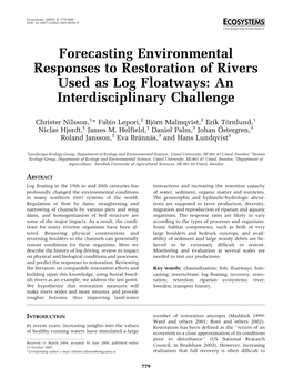 Forecasting Environmental Responses to Restoration of Rivers Used As Log Floatways: an Interdisciplinary Challenge
