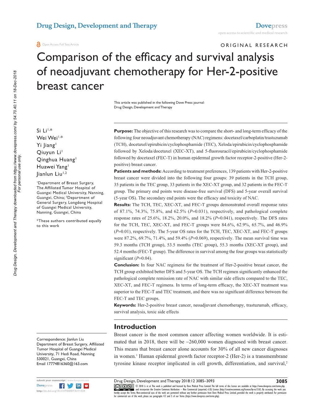 Comparison of the Efficacy and Survival Analysis of Neoadjuvant Chemotherapy for Her-2-Positive Breast Cancer