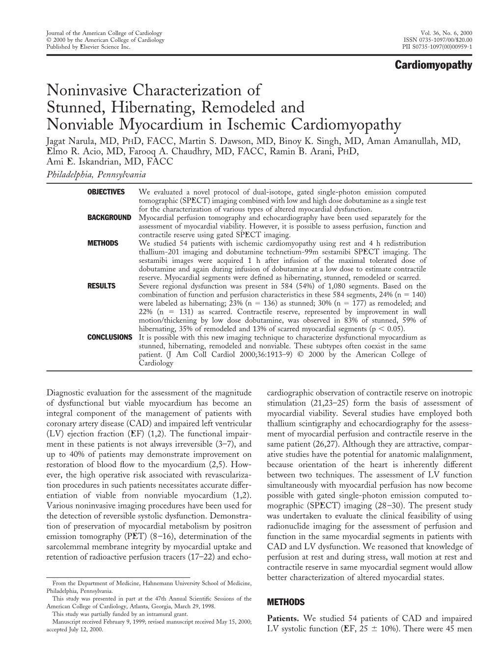 Noninvasive Characterization Of Stunned, Hibernating, Remodeled And 