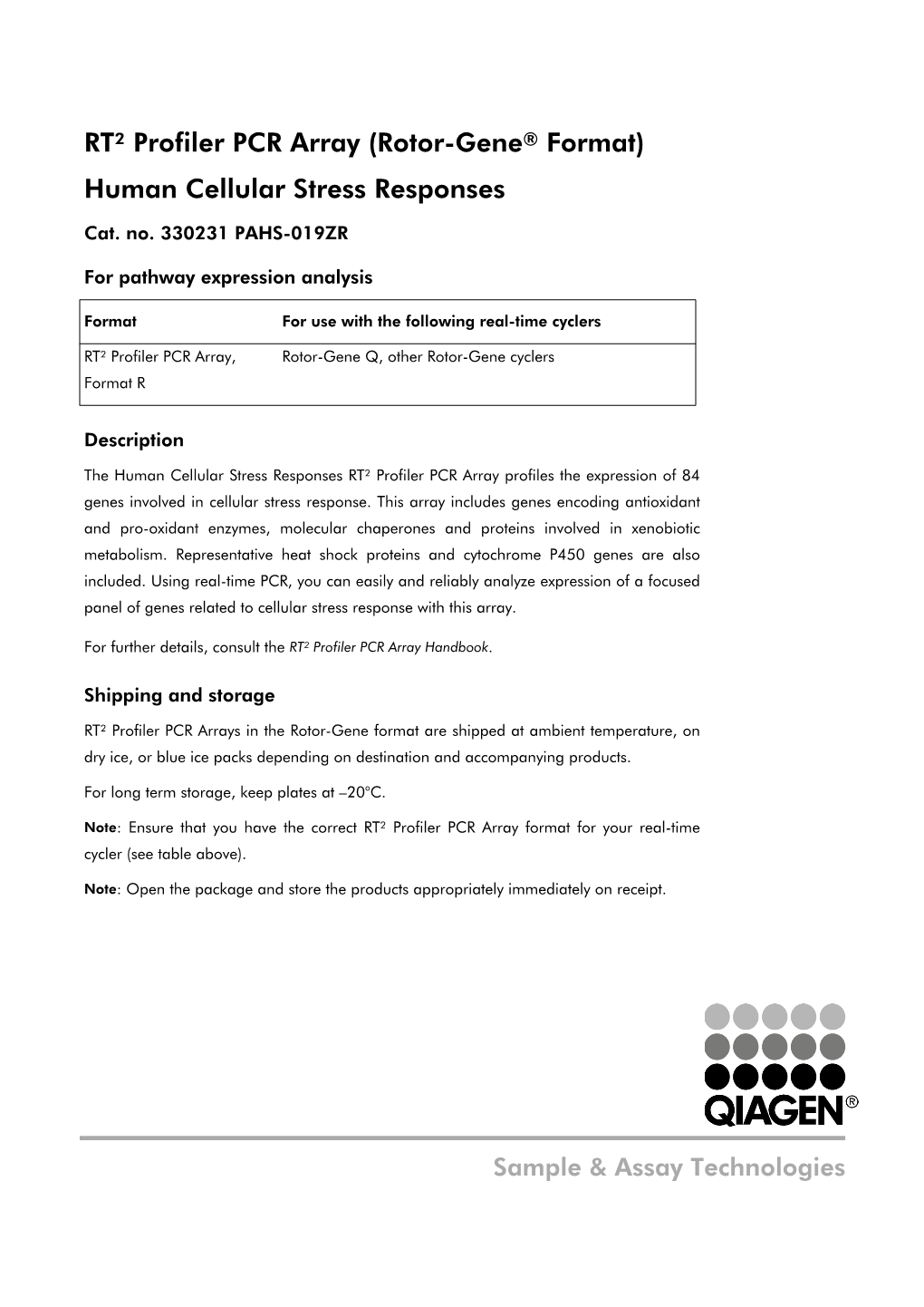 RT² Profiler PCR Array (Rotor-Gene® Format) Human Cellular Stress Responses