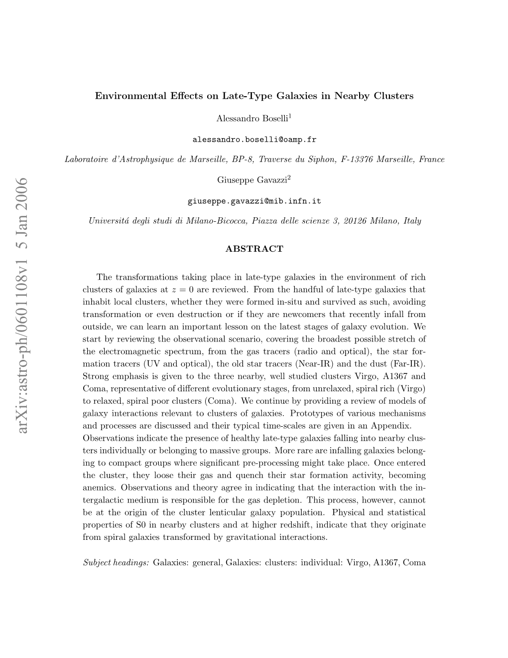 Environmental Effects on Late-Type Galaxies in Nearby Clusters