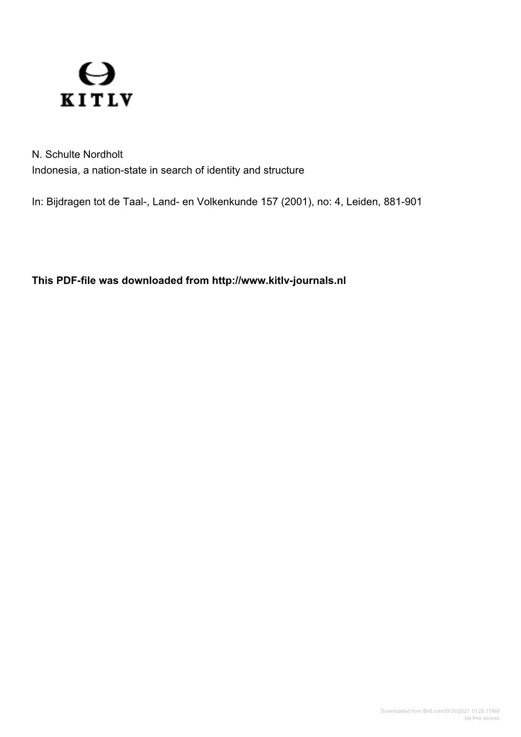 Bijdragen Tot De Taal-, Land- En Volkenkunde 157 (2001), No: 4, Leiden, 881-901