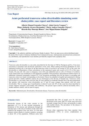 Acute Perforated Transverse Colon Diverticulitis Simulating Acute Cholecystitis: Case Report and Literature Review