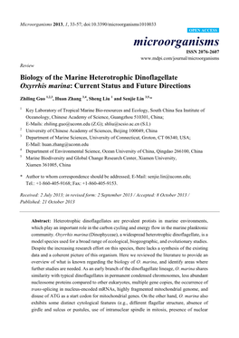 Biology of the Marine Heterotrophic Dinoflagellate Oxyrrhis Marina: Current Status and Future Directions