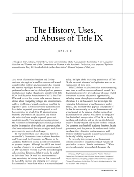 The History, Uses, and Abuses of Title IX