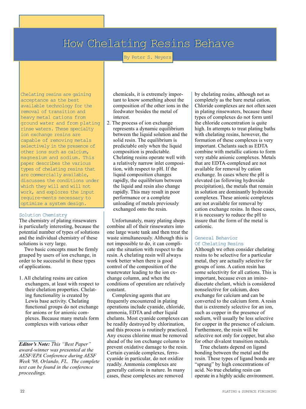 How Chelating Resins Behave How Chelating Resins Behave