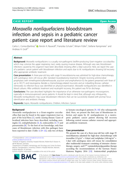 Moraxella Nonliquefaciens Bloodstream Infection and Sepsis in a Pediatric Cancer Patient: Case Report and Literature Review Carlos L