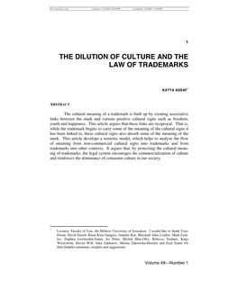 The Dilution of Culture and the Law of Trademarks