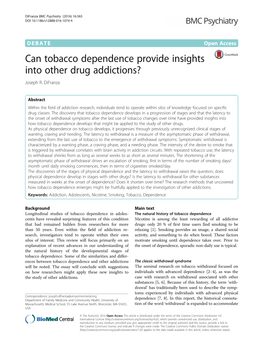 Can Tobacco Dependence Provide Insights Into Other Drug Addictions? Joseph R