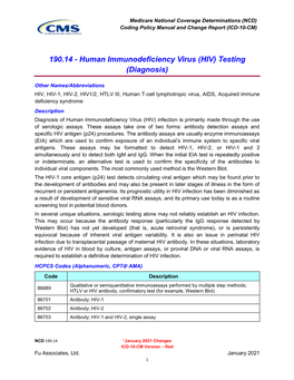 190.14 - Human Immunodeficiency Virus (HIV) Testing (Diagnosis)