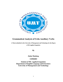 Grammatical Analysis of Urdu Auxiliary Verbs