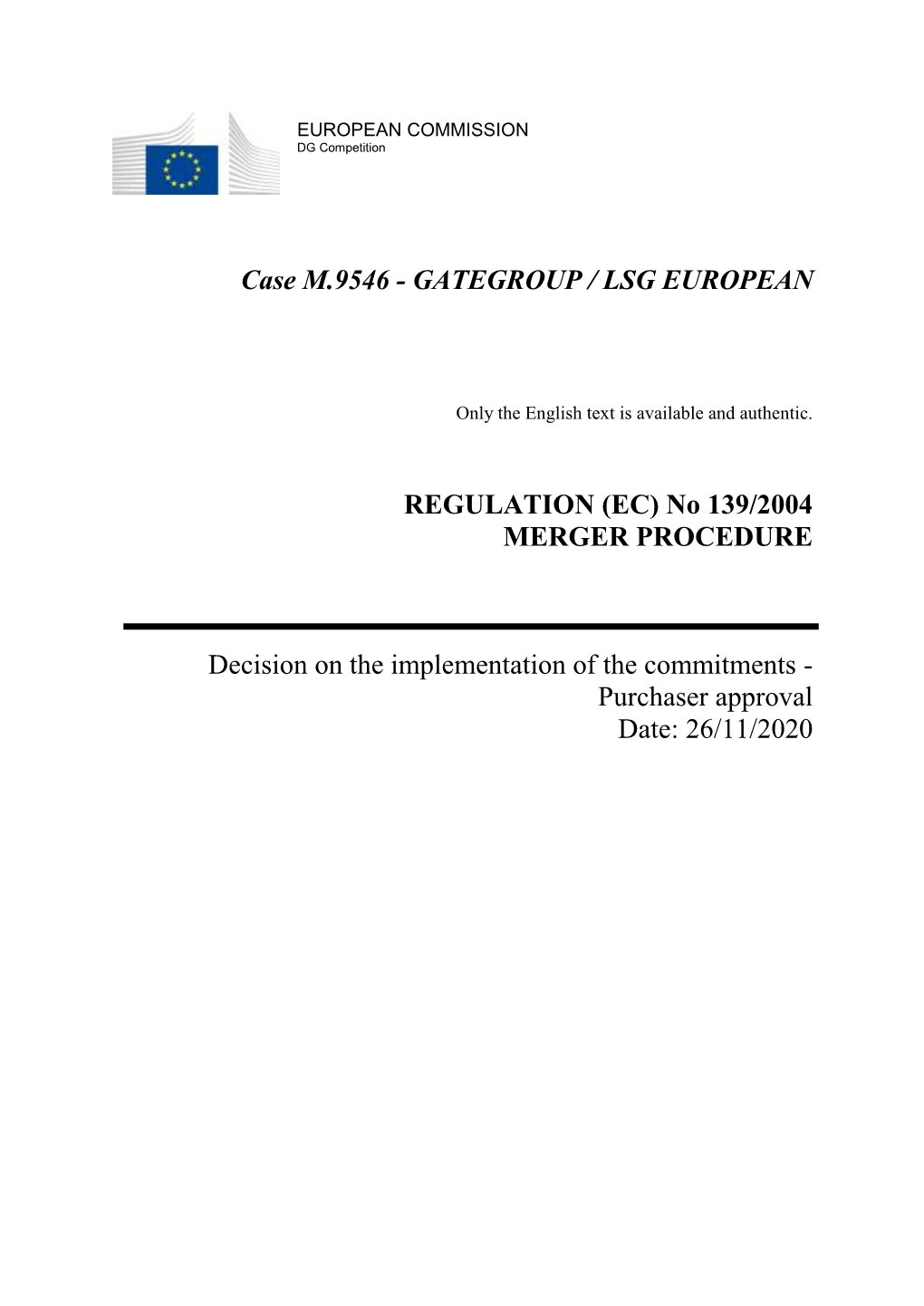 Case M.9546 - GATEGROUP / LSG EUROPEAN