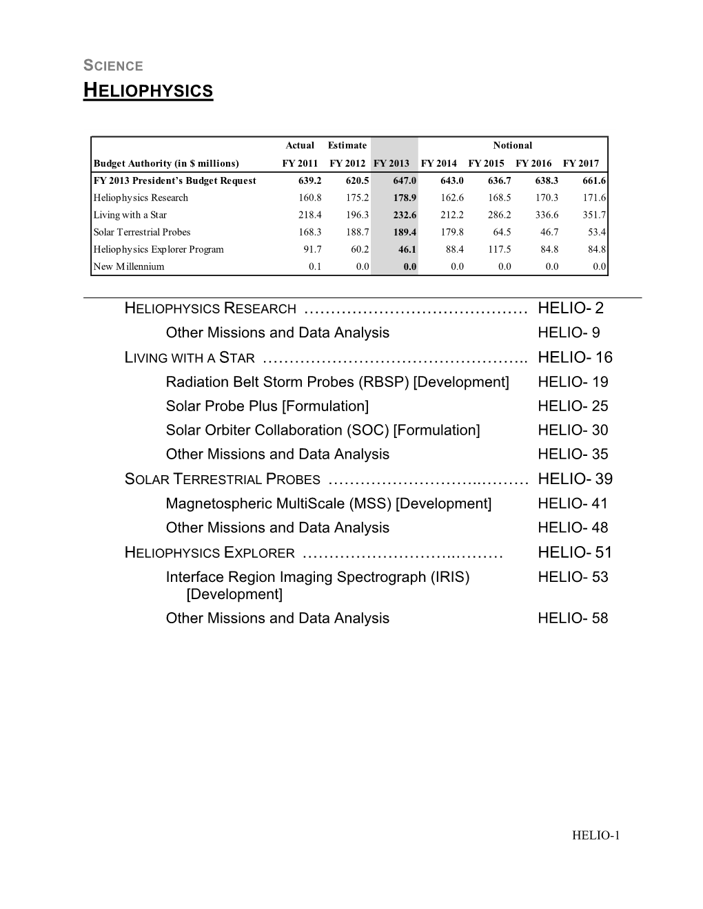 NASA FY13 Budget Estimates--Heliophysics