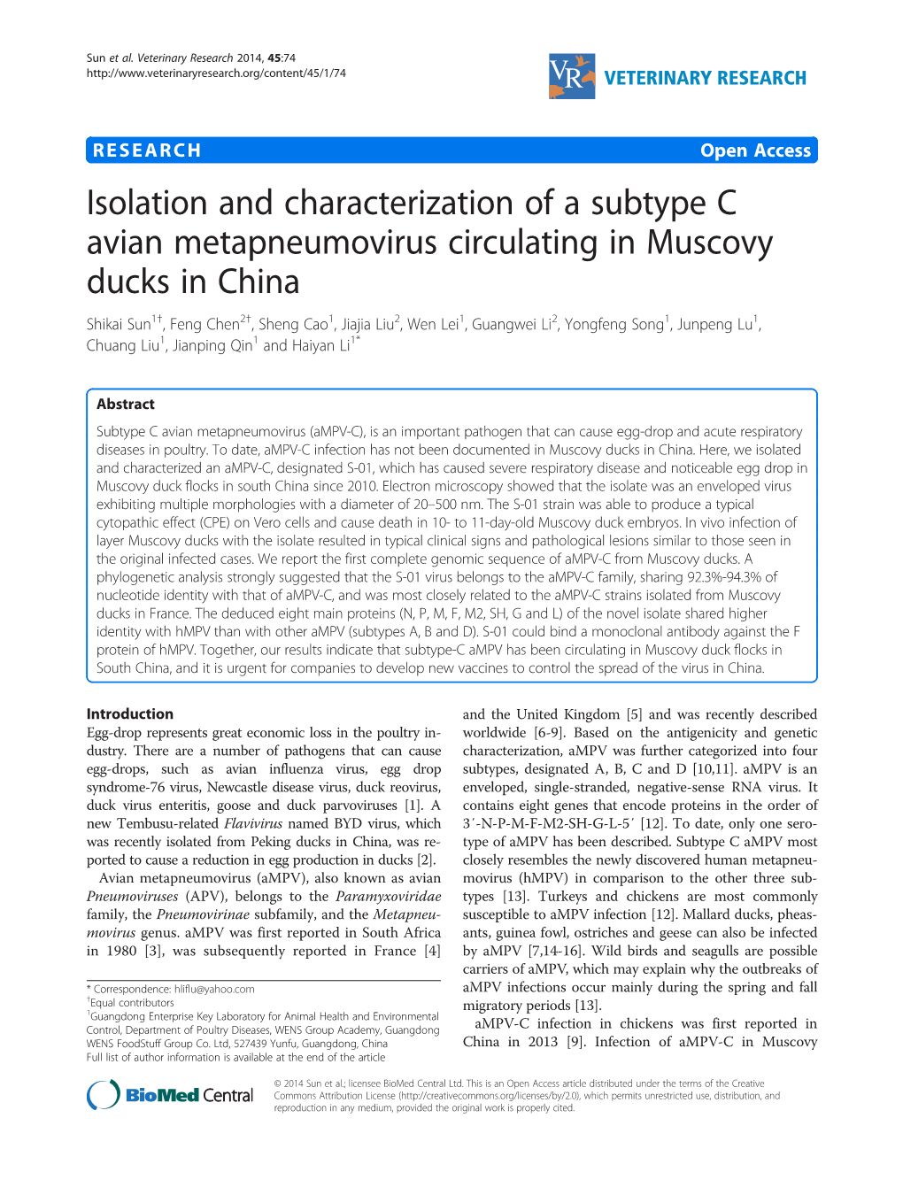 Isolation and Characterization of a Subtype C Avian Metapneumovirus