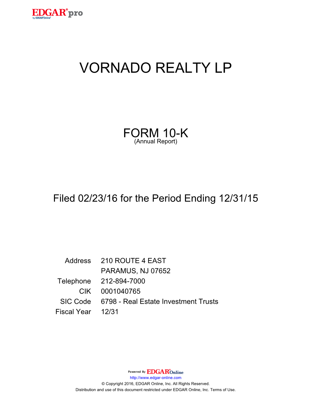 Vornado Realty Lp