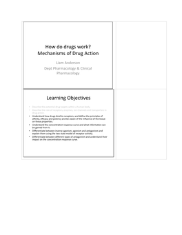 How Do Drugs Work? Mechanisms of Drug Action Learning Objectives