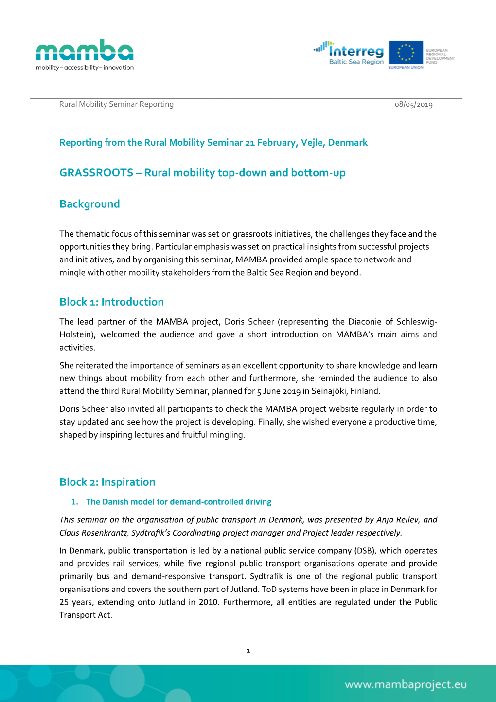 Reporting from the Rural Mobility Seminar 21 February, Vejle, Denmark