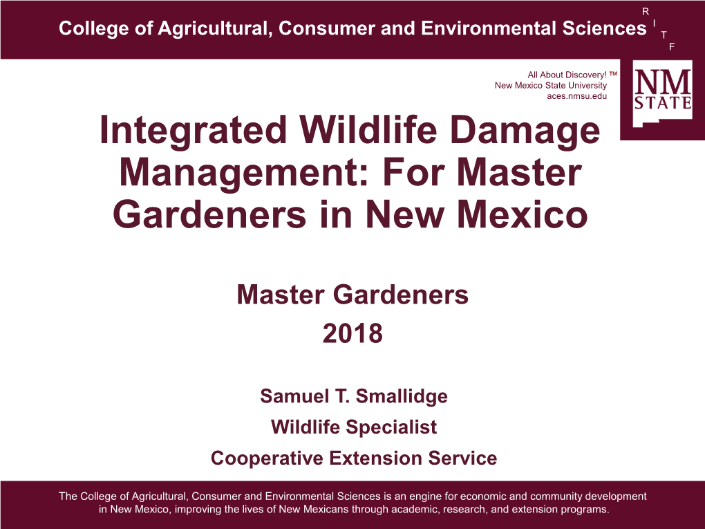 Integrated Wildlife Damage Management: for Master Gardeners in New Mexico