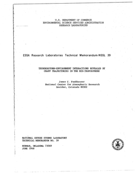 U.S. DEPARTMENT of COMMERCE ENVIRONMENTAL SCIENCE SERVICES ADMINISTRATION RESEARCH LABORATORIES ESSA Research Laboratories Techn