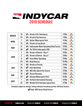 2019 Schedule