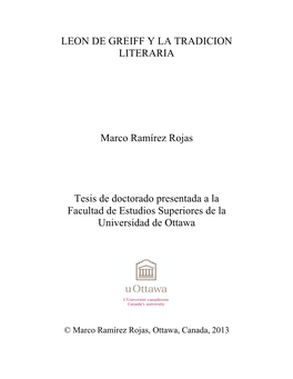 LEON DE GREIFF Y LA TRADICION LITERARIA Marco Ramírez Rojas
