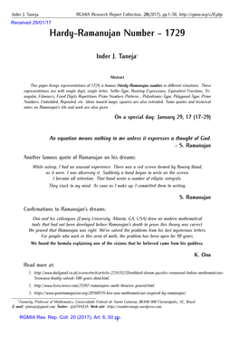 Hardy-Ramanujan Number - 1729