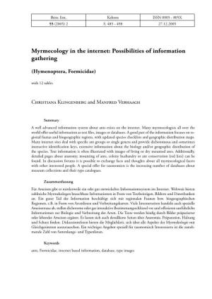 Myrmecology in the Internet: Possibilities of Information Gathering