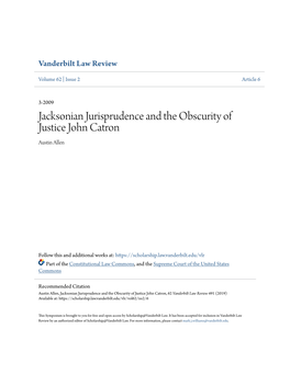 Jacksonian Jurisprudence and the Obscurity of Justice John Catron Austin Allen