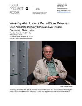 Works by Alvin Lucier + Record/Book Release