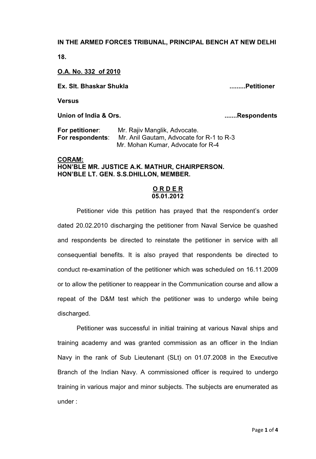 Ex Slt Bhaskar Shukla VS Union of India Ors.Pdf