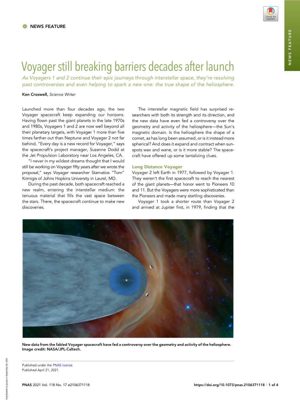 Voyager Still Breaking Barriers Decades After Launch