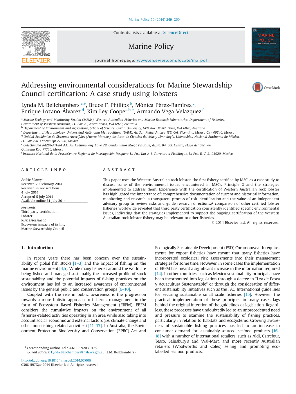 Addressing Environmental Considerations for Marine Stewardship Council Certification a Case Study Using Lobsters