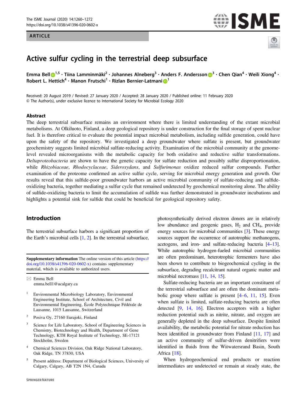 Active Sulfur Cycling in the Terrestrial Deep Subsurface