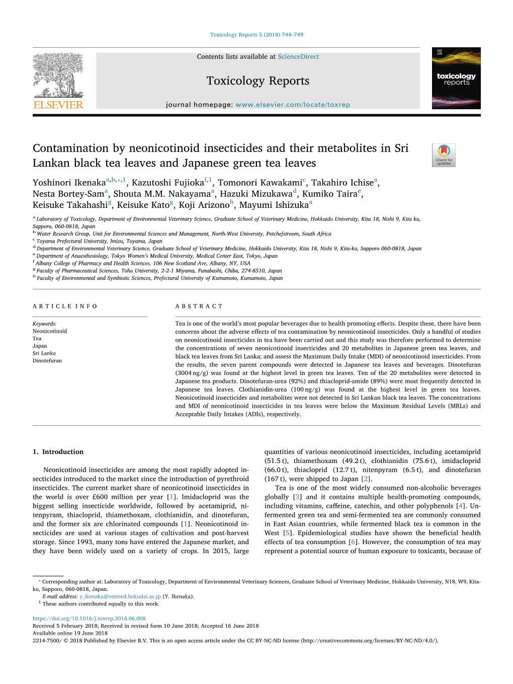 Toxicology Reports 5 (2018) 744–749