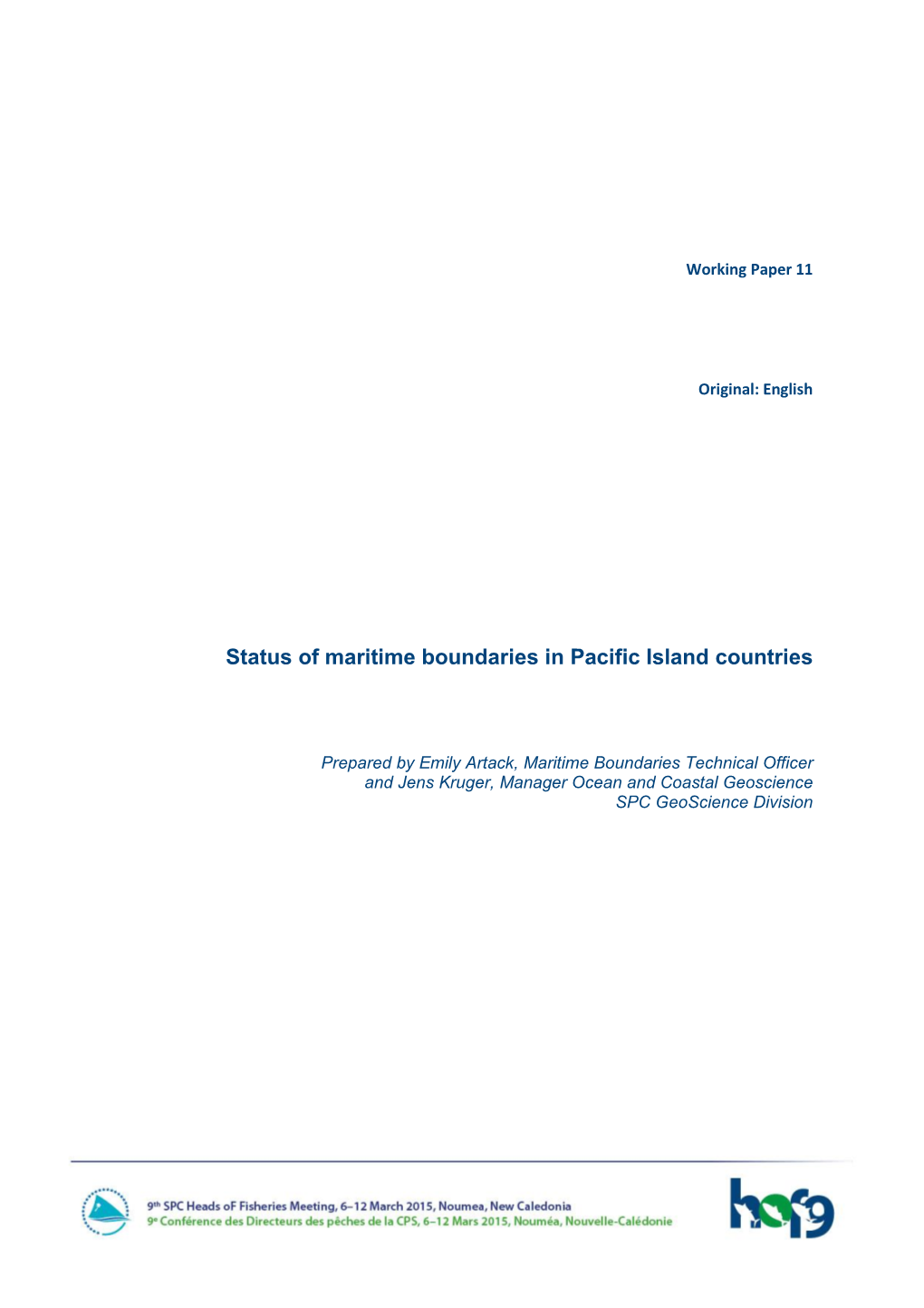 Status of Maritime Boundaries in Pacific Island Countries