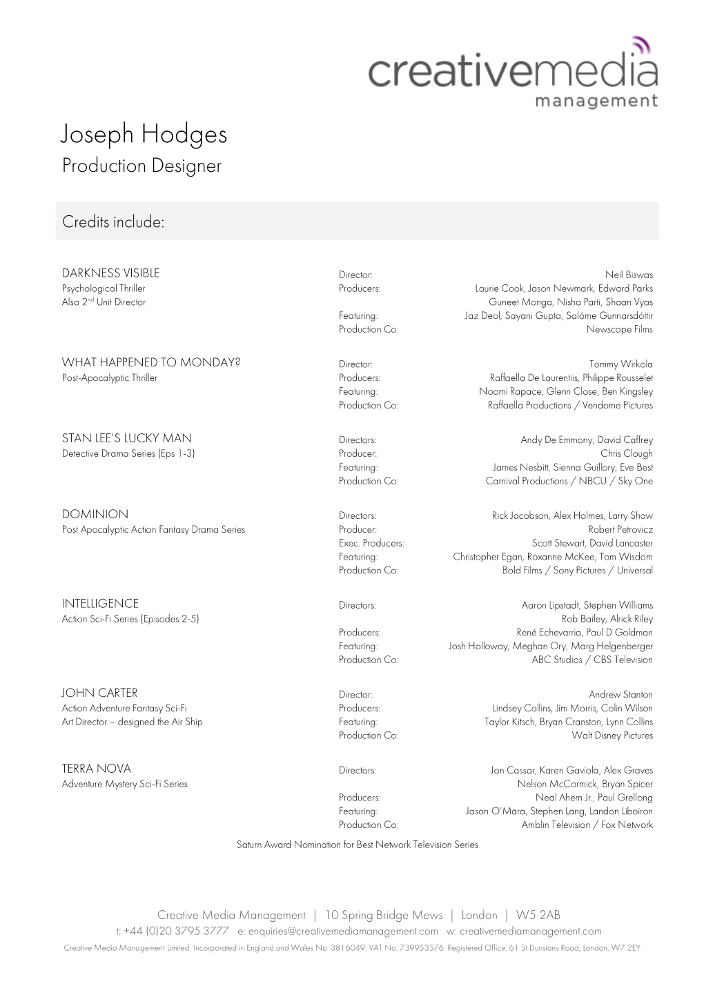 Joseph Hodges Production Designer