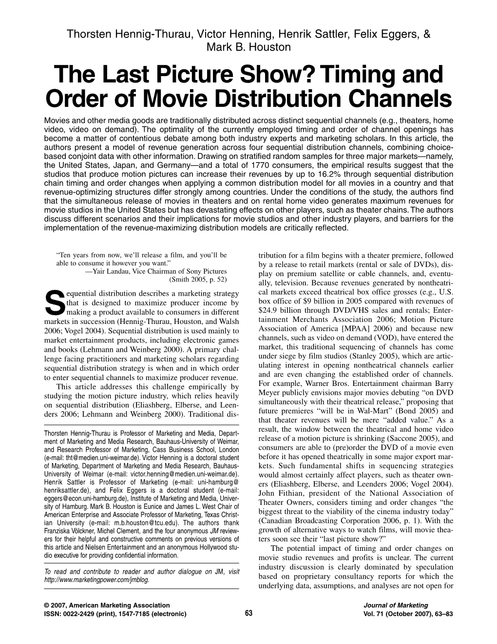 The Last Picture Show? Timing and Order of Movie Distribution Channels