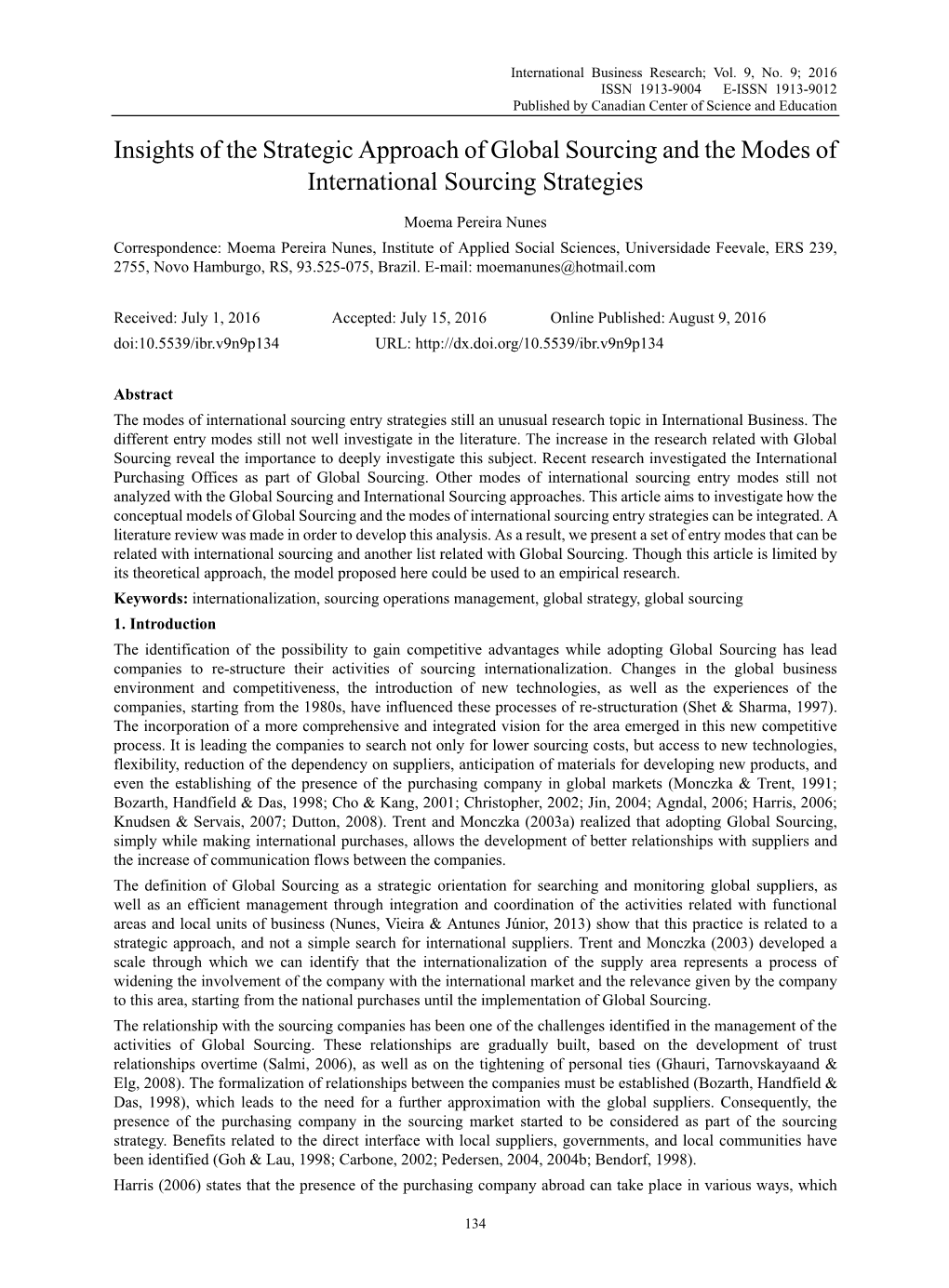 Insights of the Strategic Approach of Global Sourcing and the Modes of International Sourcing Strategies