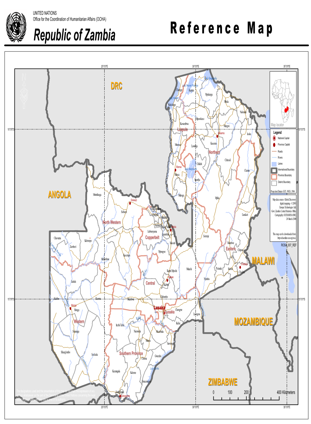 Republic of Zambia Reference Map