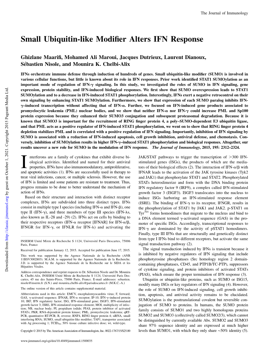 Response Small Ubiquitin-Like Modifier Alters